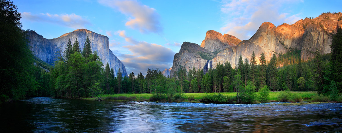 Yosemitský národní park, El Capitan, Cathedral Rocks, Bridalviel Falls, Merced River